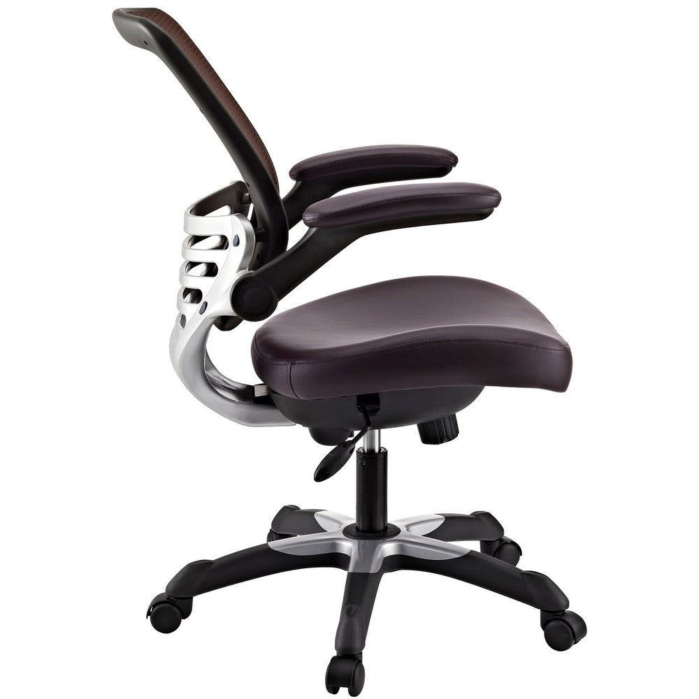 Modway Edge Mesh Back and White Vegan Leather Seat Office Chair with Flip-Up Arms-Computer Desks in Brown MDY-EEI-595-BRN