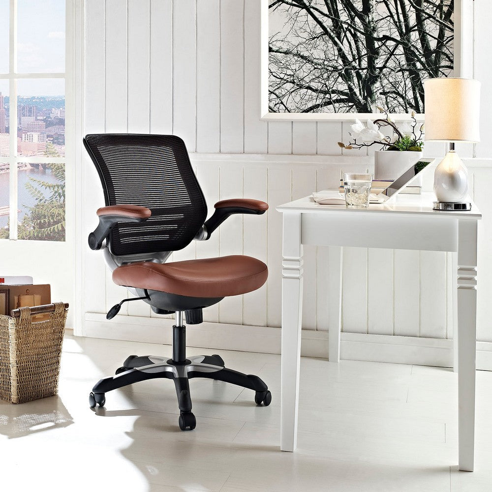 Modway Edge Mesh Back and White Vinyl Seat Office Chair With Flip-Up Arms - Computer Desks in Tan MDY-EEI-595-TAN