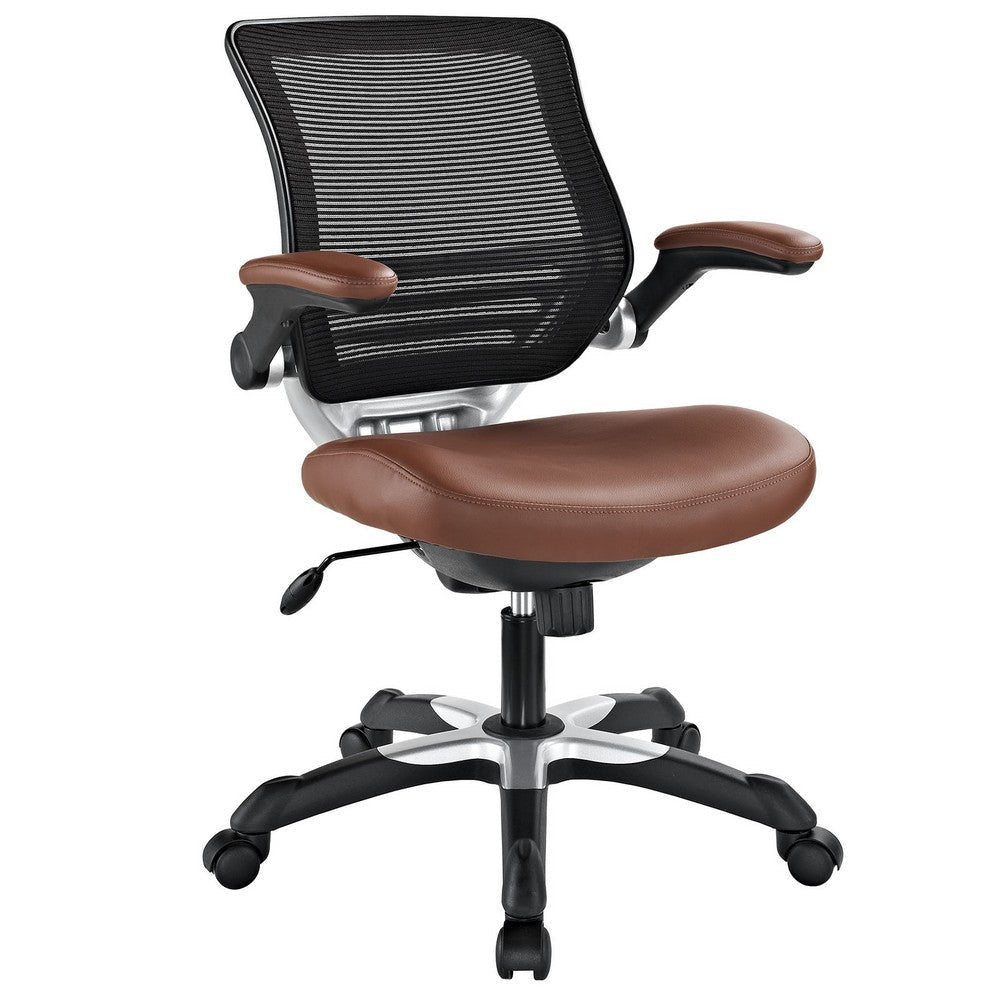 Modway Edge Mesh Back and White Vinyl Seat Office Chair With Flip-Up Arms - Computer Desks in Tan