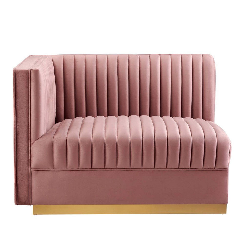 Modway Sanguine Channel Tufted Performance Velvet Modular Sectional Sofa Ottoman Left-Arm Chair Dusty Rose MDY-EEI-6031-DUS