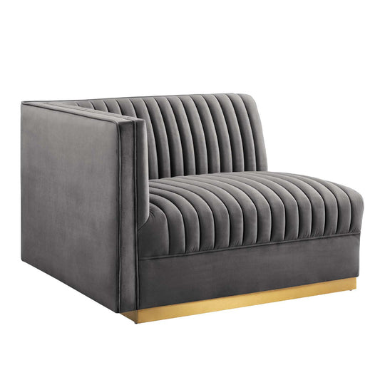 Modway Sanguine Channel Tufted Performance Velvet Modular Sectional Sofa Ottoman, Left-Arm Chair, Gray