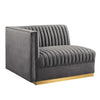 Modway Sanguine Channel Tufted Performance Velvet Modular Sectional Sofa Ottoman, Left-Arm Chair, Gray