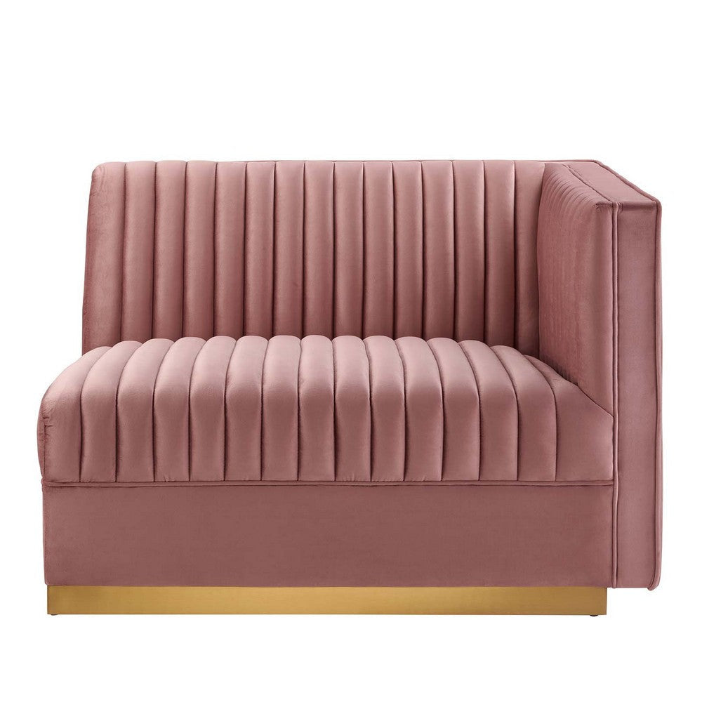 Modway Sanguine Channel Tufted Performance Velvet Modular Sectional Sofa Ottoman Right-Arm Chair Dusty Rose MDY-EEI-6032-DUS