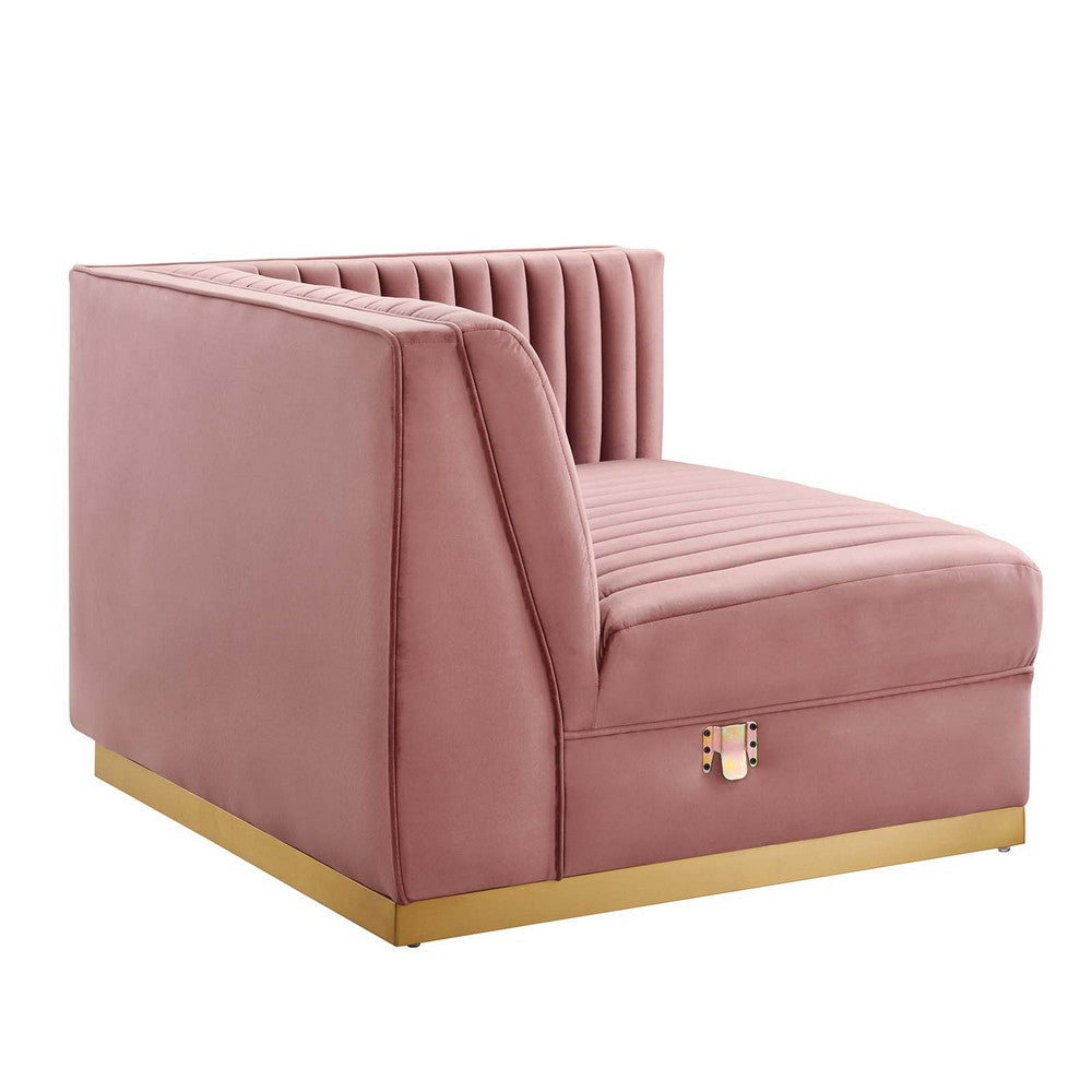 Modway Sanguine Channel Tufted Performance Velvet Modular Sectional Sofa Ottoman Right-Arm Chair Dusty Rose MDY-EEI-6032-DUS