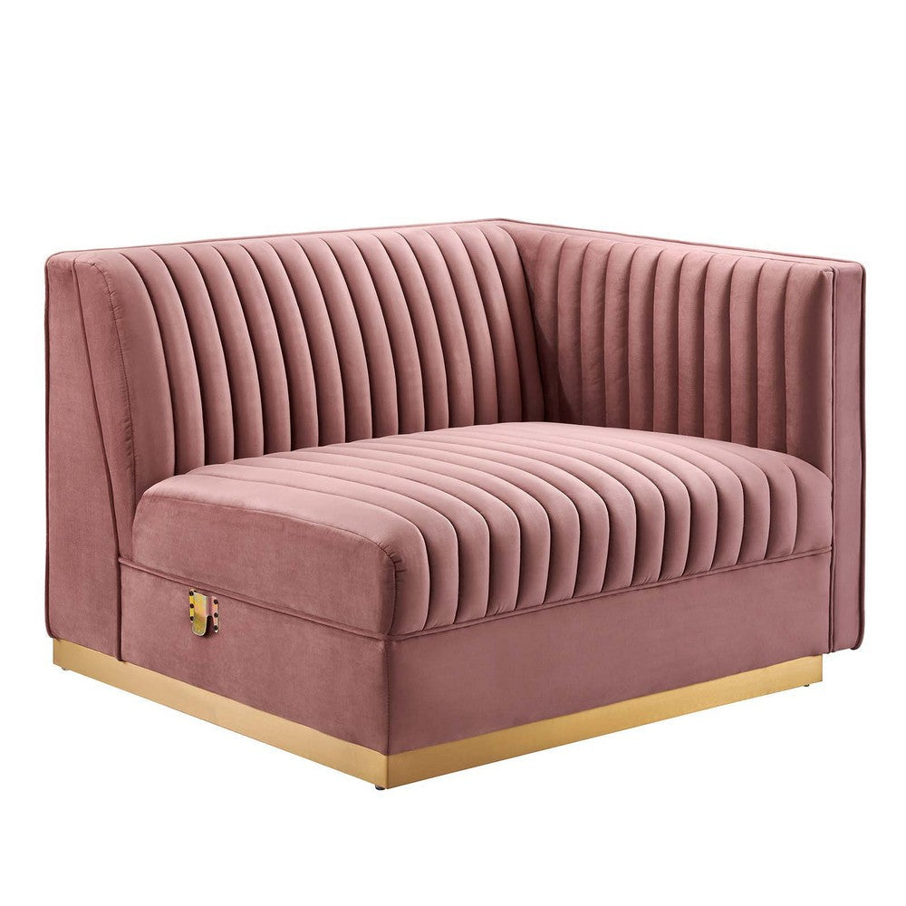 Modway Sanguine Channel Tufted Performance Velvet Modular Sectional Sofa Ottoman, Right-Arm Chair, Dusty Rose