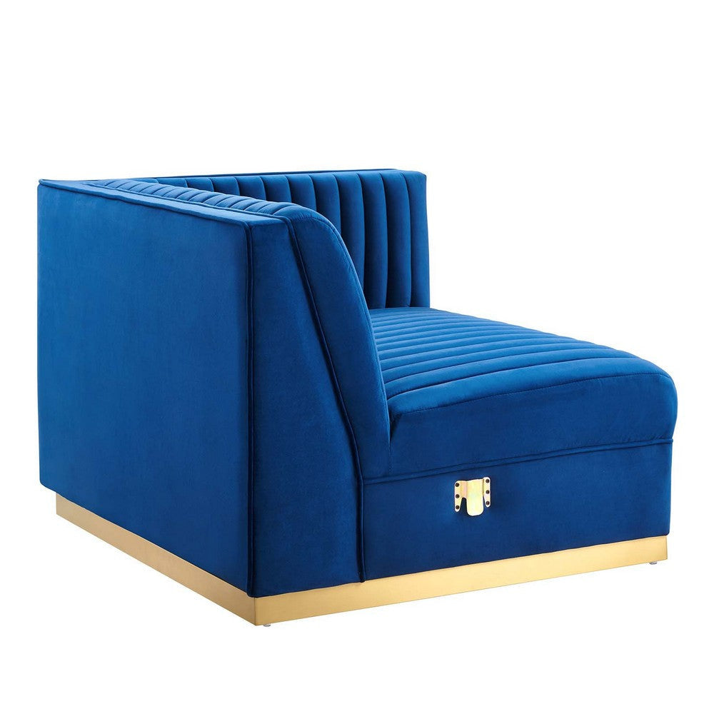 Modway Sanguine Channel Tufted Performance Velvet Modular Sectional Sofa Ottoman Right-Arm Chair Navy MDY-EEI-6032-NAV