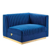 Modway Sanguine Channel Tufted Performance Velvet Modular Sectional Sofa Ottoman, Right-Arm Chair, Navy