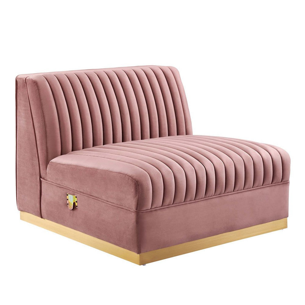 Modway Sanguine Channel Tufted Performance Velvet Modular Sectional Sofa Ottoman, Armless Chair, Dusty Rose