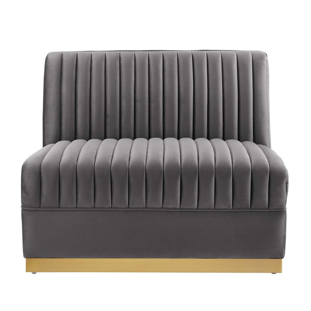 Modway Sanguine Channel Tufted Performance Velvet Modular Sectional Sofa Ottoman Armless Chair Gray MDY-EEI-6033-GRY