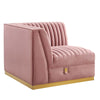 Modway Sanguine Channel Tufted Performance Velvet Modular Sectional Sofa Ottoman, Left Corner Chair, Dusty Rose