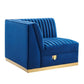 Modway Sanguine Channel Tufted Performance Velvet Modular Sectional Sofa Ottoman, Left Corner Chair, Navy