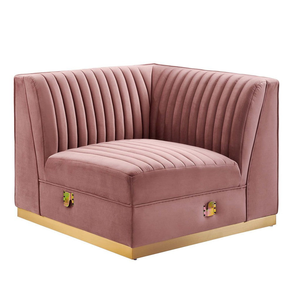 Modway Sanguine Channel Tufted Performance Velvet Modular Sectional Sofa Ottoman Right Corner Chair Dusty Rose MDY-EEI-6035-DUS