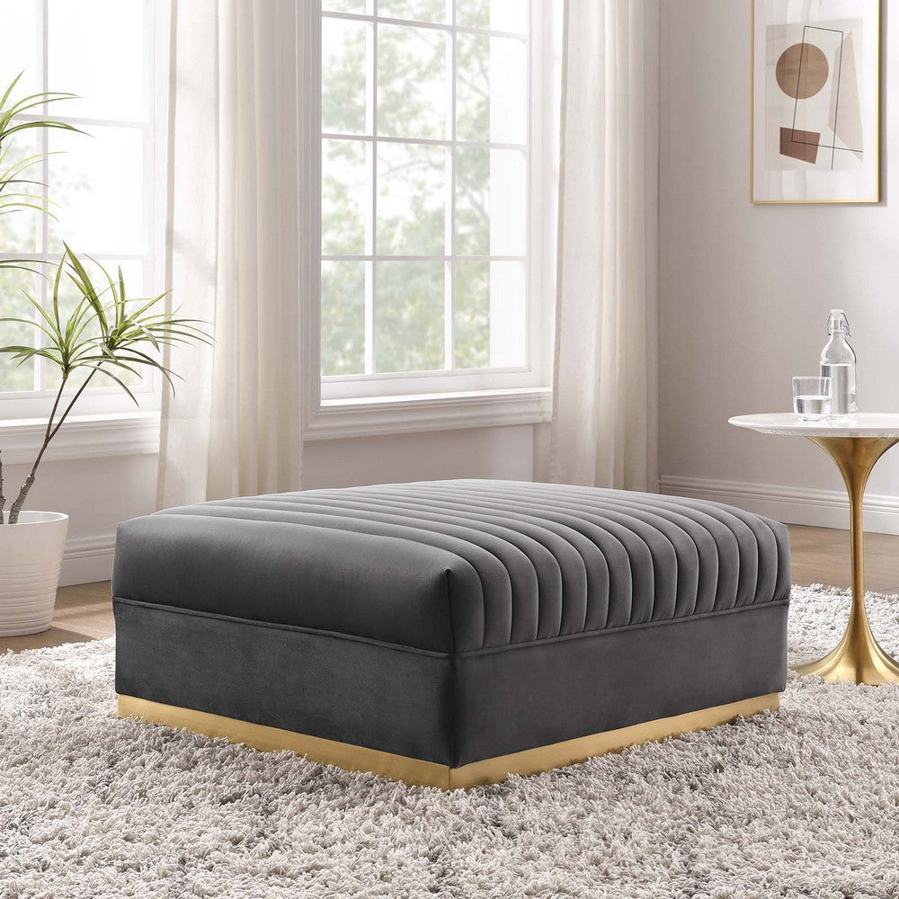 Sanguine Channel Tufted Performance Velvet Modular Sectional Sofa Ottoman - No Shipping Charges MDY-EEI-6036-DUS