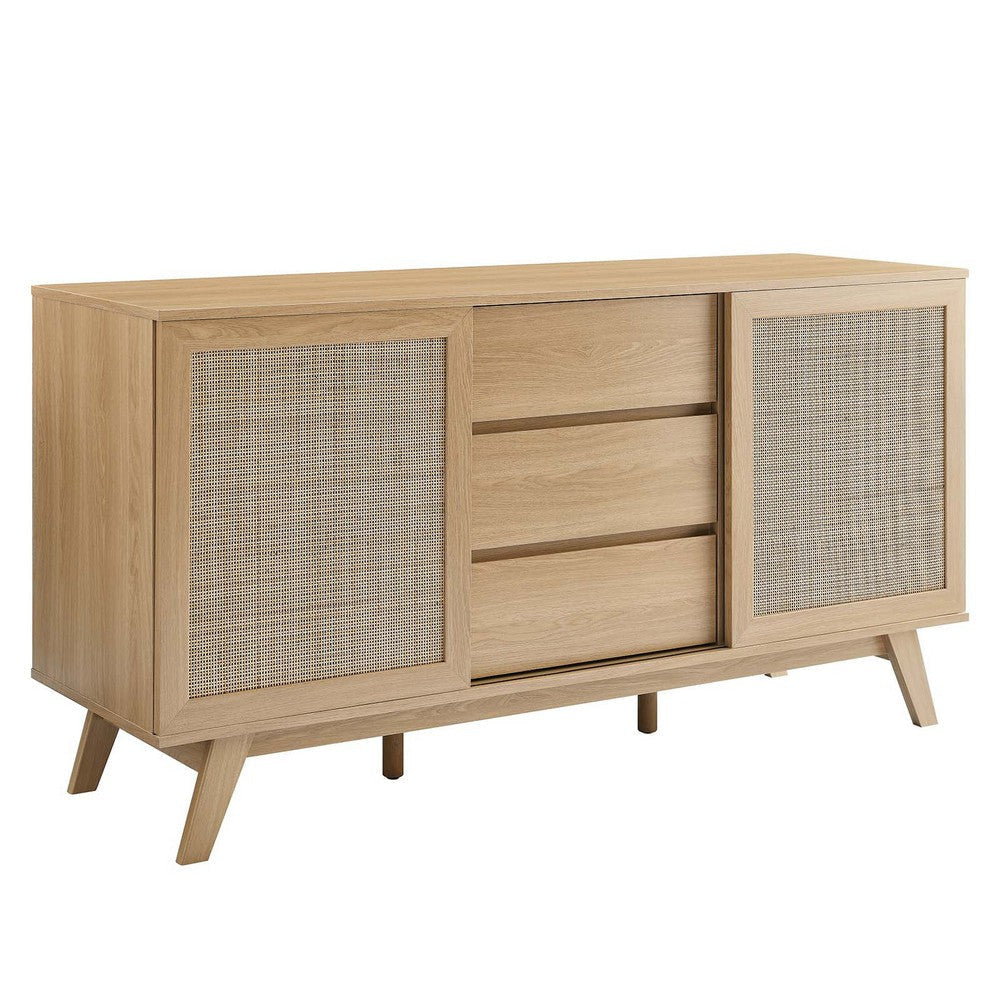 Modway Soma Modern Rattan, 59" High TV Stand Sideboard, Oak