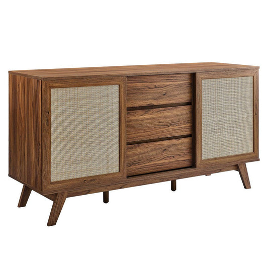 Modway Soma Modern Rattan, 59" High TV Stand Sideboard, Walnut