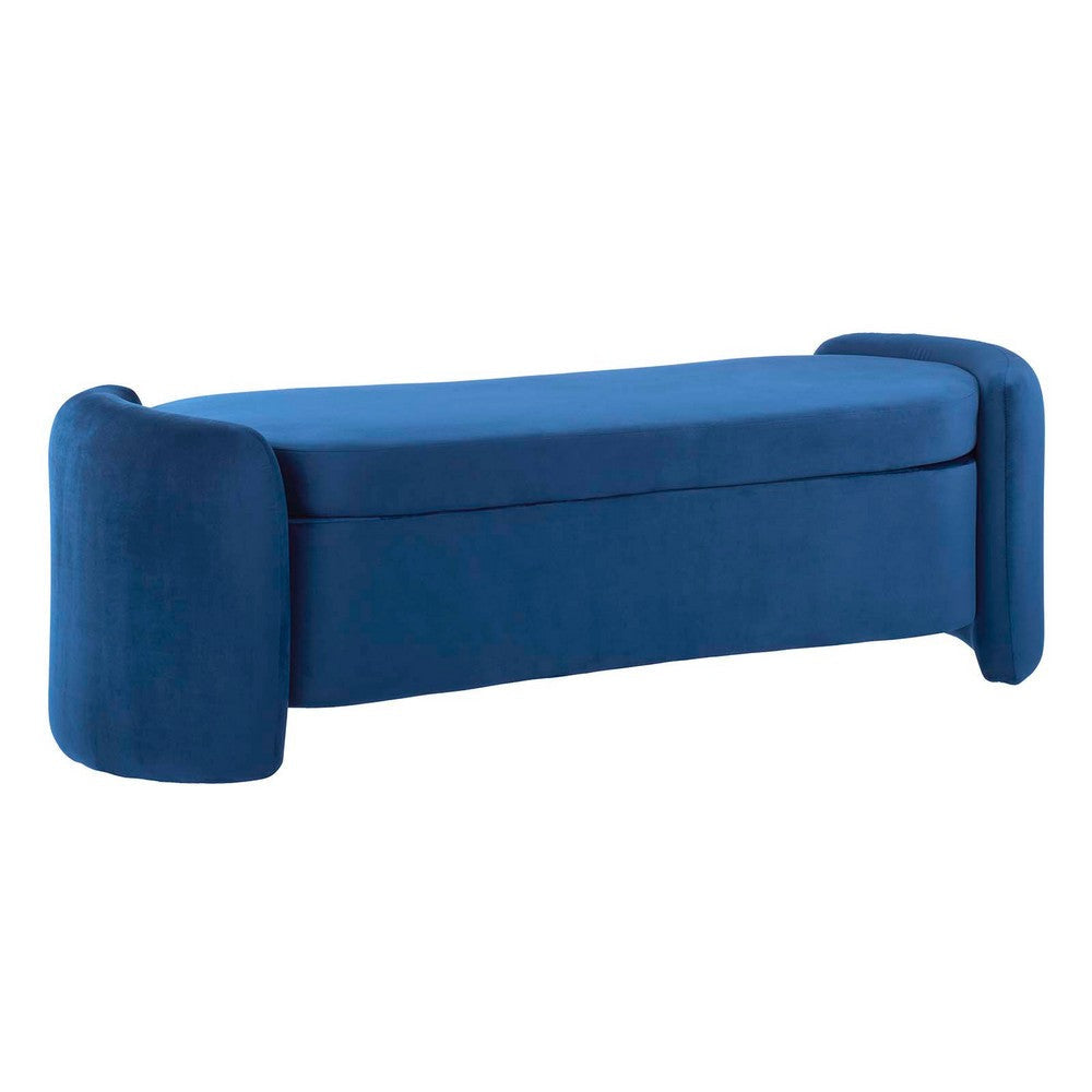 Nebula Performance Velvet Upholstered Storage Bench in Midnight Blue By Modway