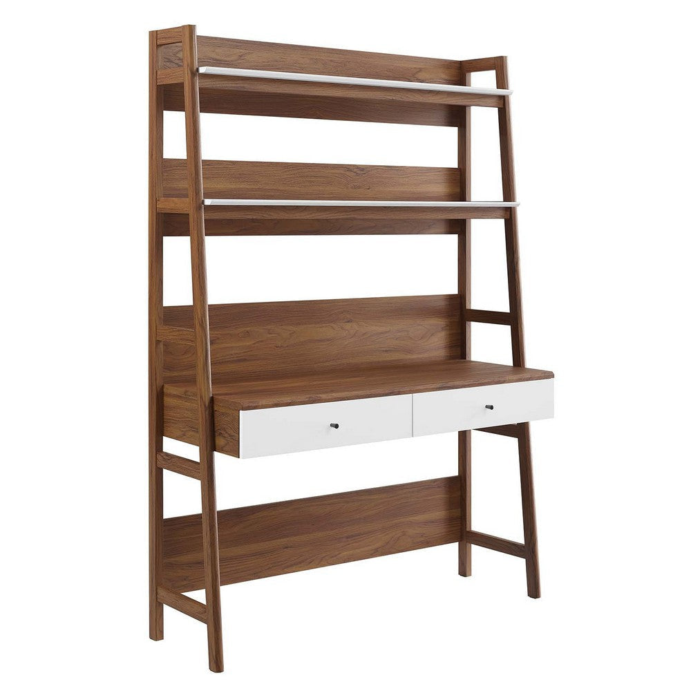 Modway Bixby Home Office Desk with Bookshelf in Walnut White