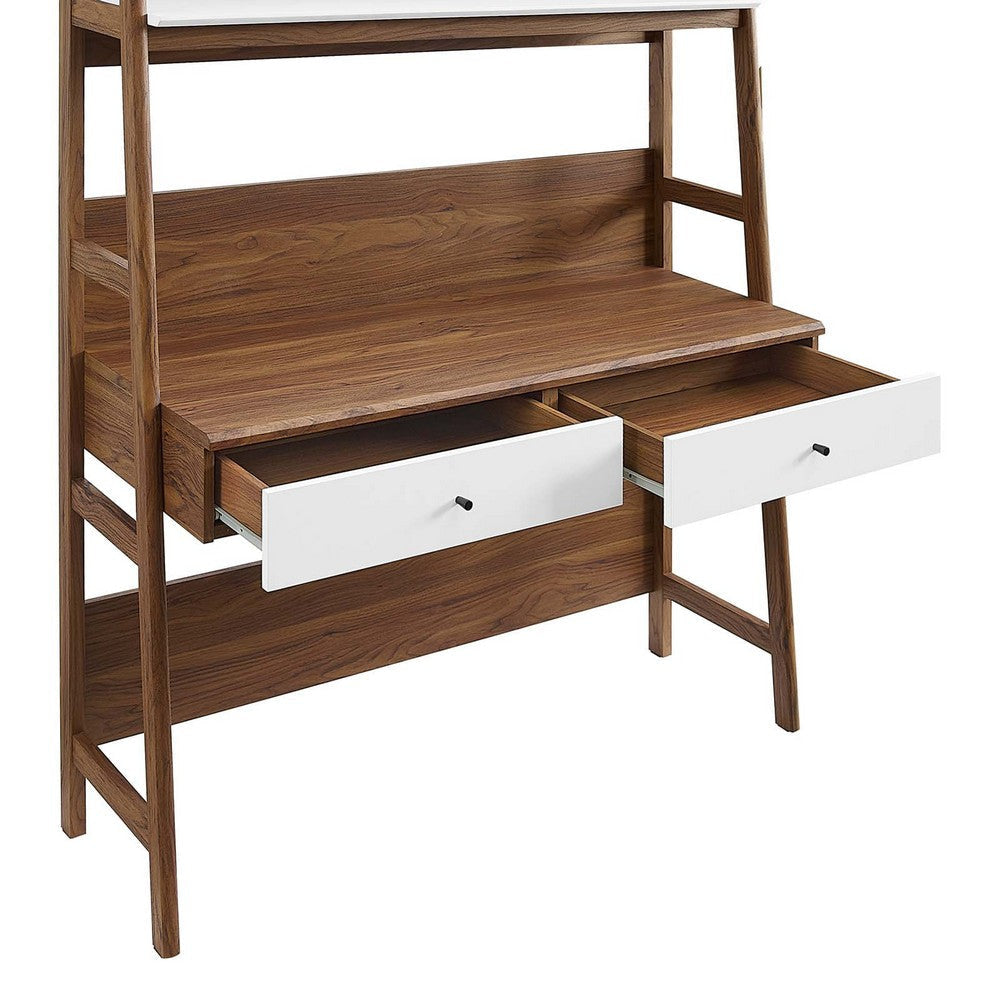 Modway Bixby Home Office Desk with Bookshelf in Walnut White MDY-EEI-6073-WAL-WHI