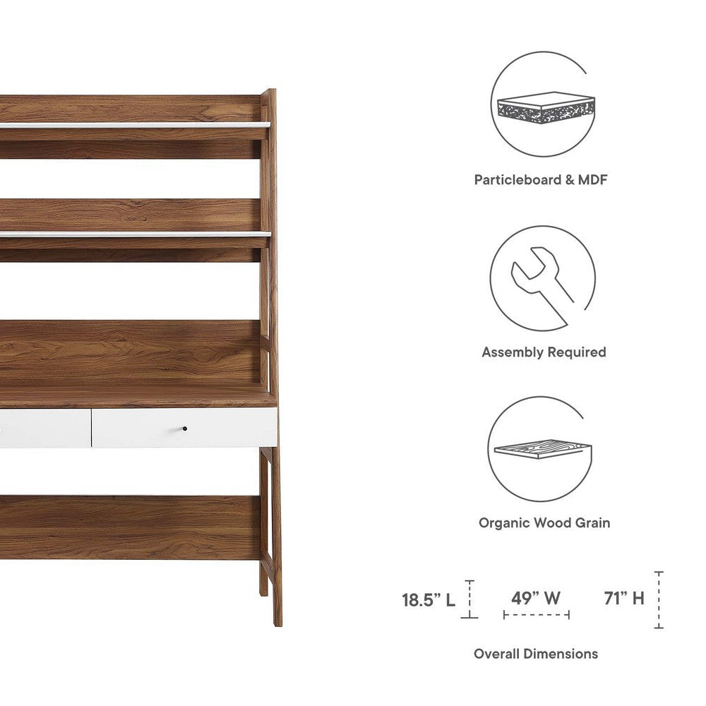 Modway Bixby Home Office Desk with Bookshelf in Walnut White MDY-EEI-6073-WAL-WHI