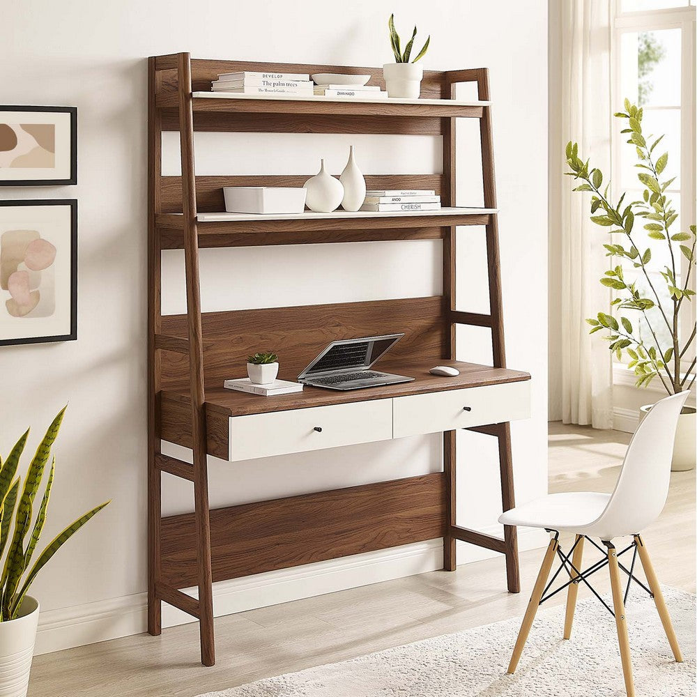 Modway Bixby Home Office Desk with Bookshelf in Walnut White MDY-EEI-6073-WAL-WHI