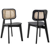 Modway Habitat Wood Cane Rattan, Dining Side Chair - Set of 2, Black