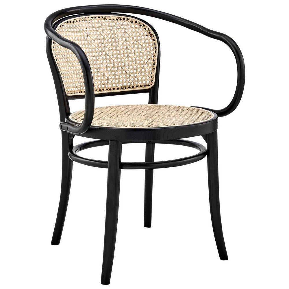 Modway Oliana Wood Dining Chair with Cane Rattan Set of 2 Black MDY-EEI-6079-BLK