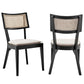 Modway Caledonia Wood Dining Chair with Cane Rattan in Black Beige-Set of 2