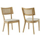 Modway Caledonia Elm Wood Rattan Set of 2 in Gray Beige | Retro Kitchen, Living Accent Chair for Dining Room