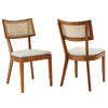 Modway Caledonia Elm Wood Rattan Set of 2 in Walnut Beige | Retro Kitchen, Living Accent Chair for Dining Room