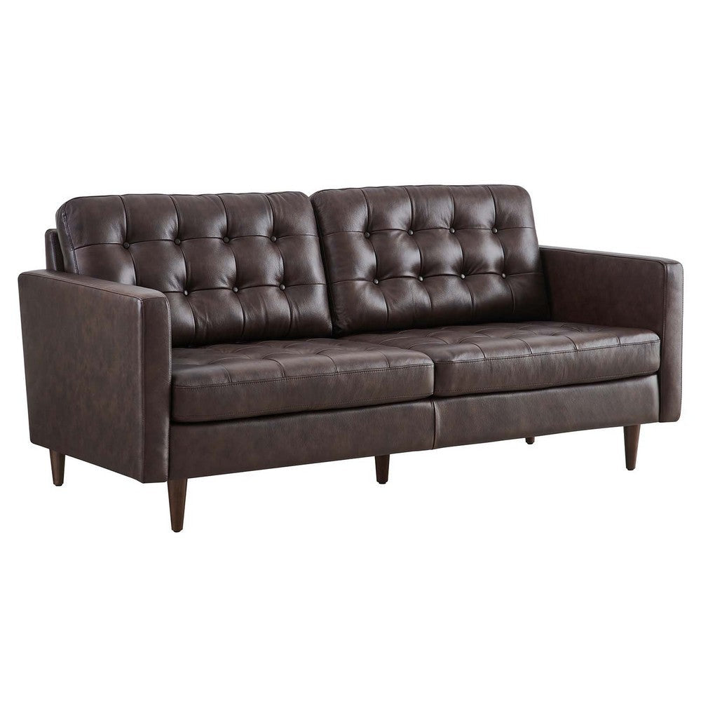 Modway Exalt Tufted Vegan Leather Sofa, Brown