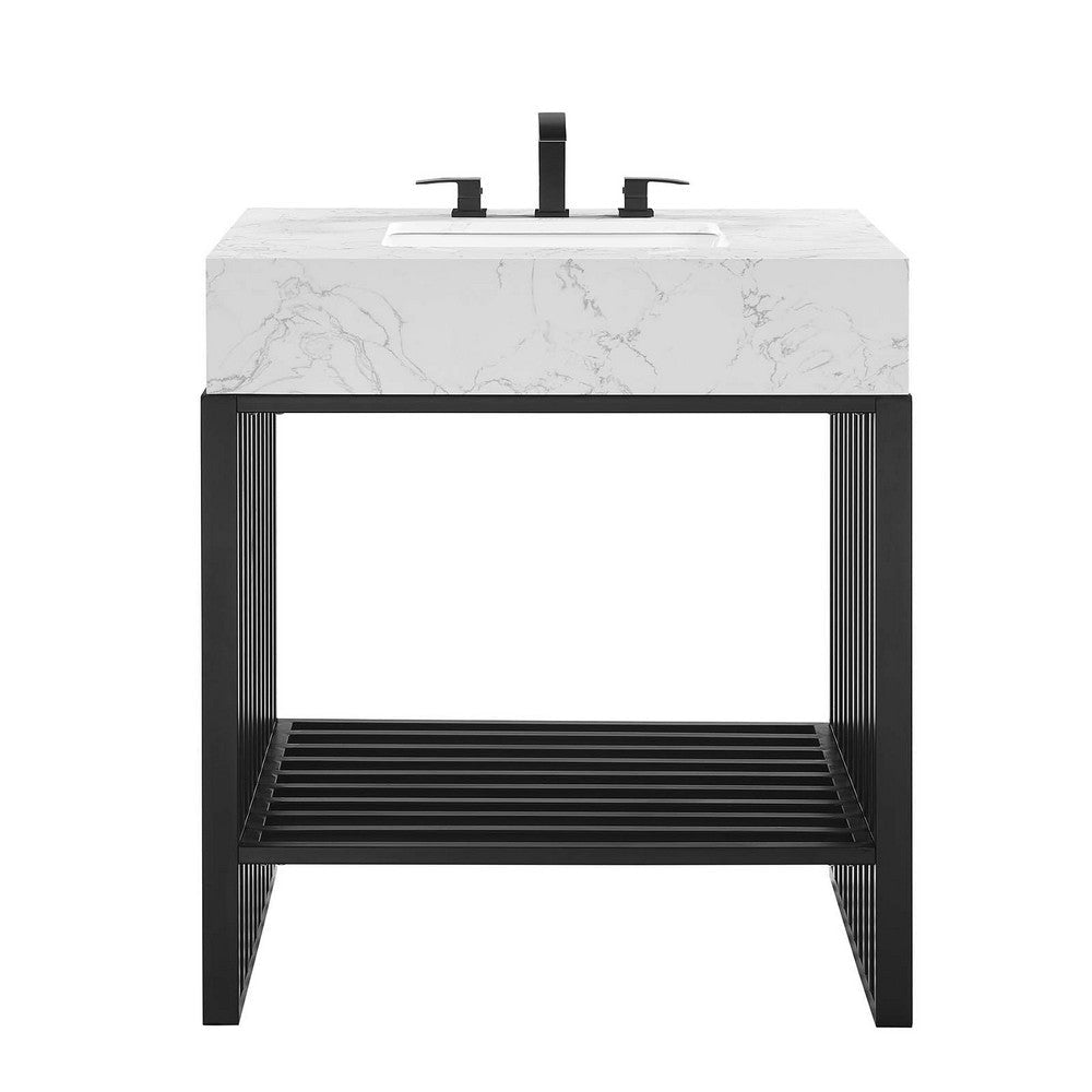 Modway Gridiron 30’’ Stainless Steel Bathroom Vanity 30 Inch Black MDY-EEI-6106-WHI-BLK