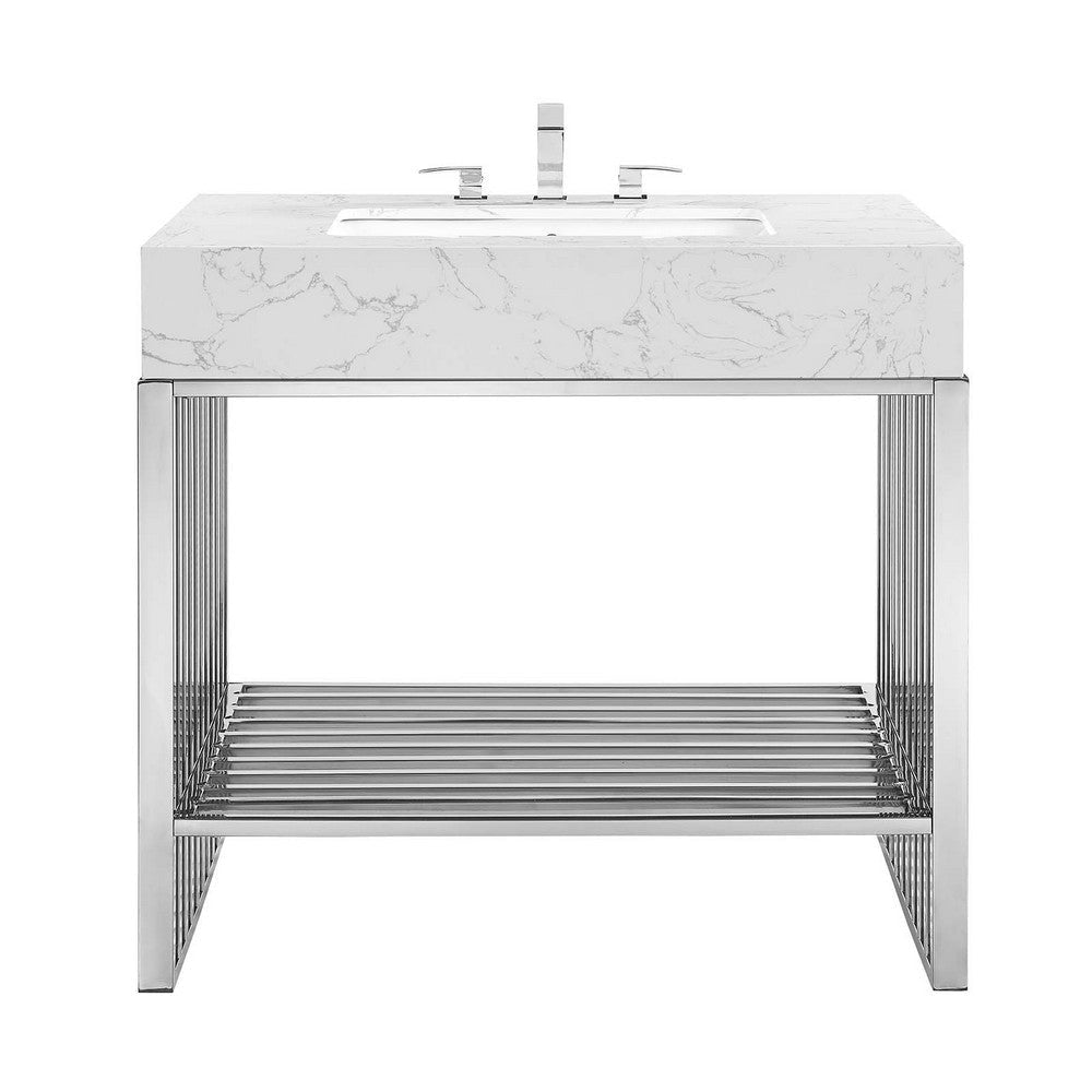 Modway Gridiron 36’’ Stainless Steel Bathroom Vanity 36 Inch Silver MDY-EEI-6107-WHI-SLV