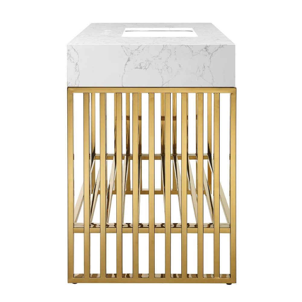 Modway Gridiron 48’’ Stainless Steel Bathroom Vanity Cabinet 48 Inch Gold MDY-EEI-6109-WHI-GLD