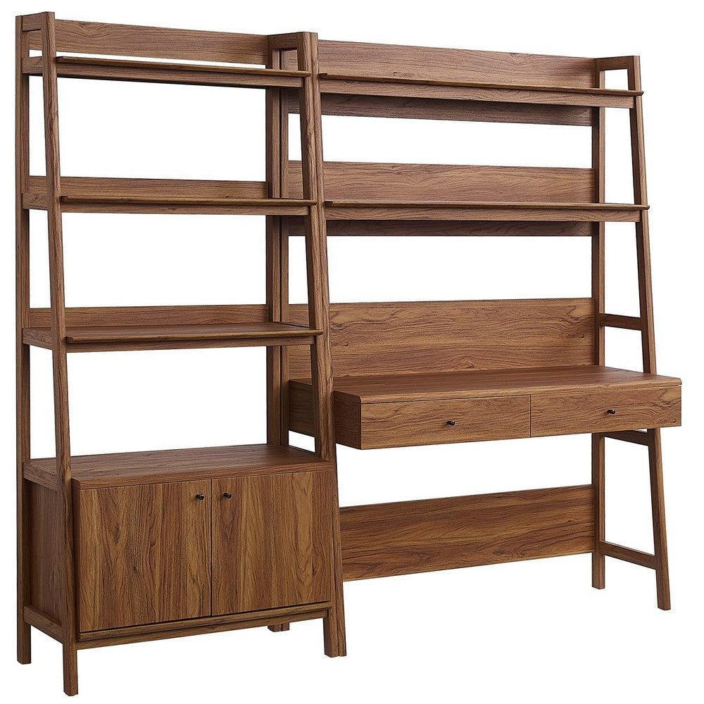 Modway Bixby 2-Piece Home Office Desk and Bookshelf Display Case in Walnut