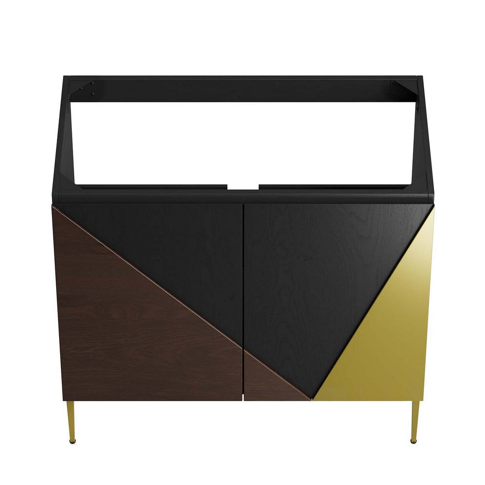 Modway Alchemist Modern Geometric Wood Grain 36’’ Bathroom Vanity in Black Gold-Sink Basin Not Included MDY-EEI-6144-BLK-GLD