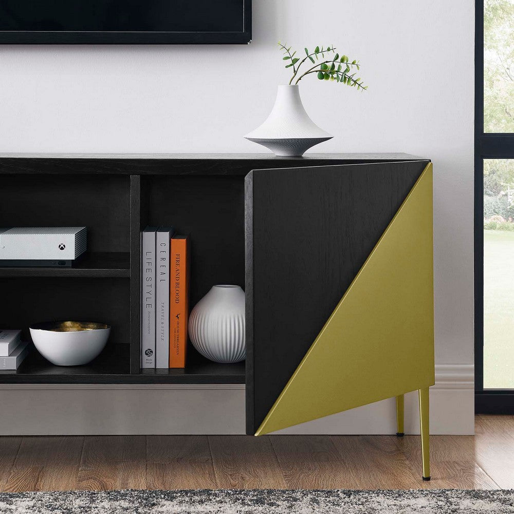 Modway Alchemist Modern Geometric 72’’ Low Profile TV Stand in Black Gold MDY-EEI-6146-BLK-GLD