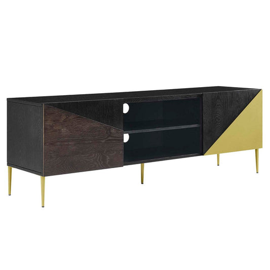 Modway Alchemist Modern Geometric 72" Low Profile TV Stand in Black Gold