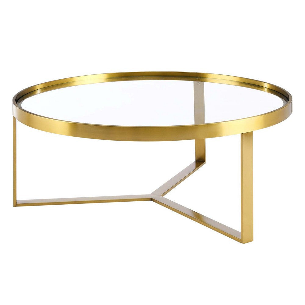 Modway Relay Glass and Metal Accent Side Table, Gold, 35.5 x 35.5 x 13.5