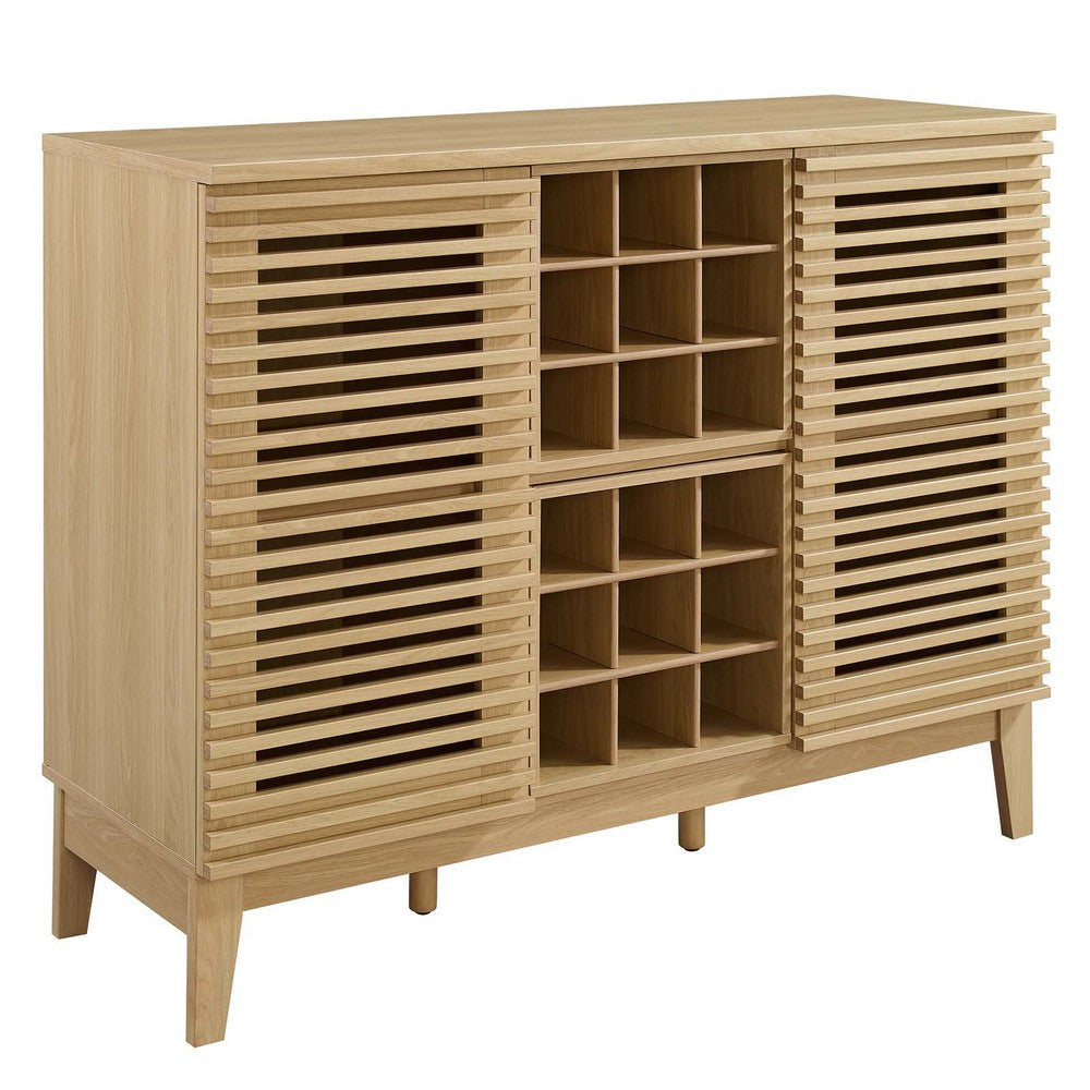 Modway Render Mid-Century Modern Wine Bar Cabinet in Oak, 17 x 46 x 37