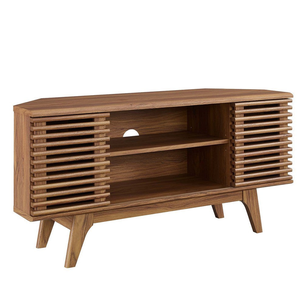 Modway Render Mid-Century Modern Low Profile Corner Media TV Stand in Wal, 15 x 46 x 23