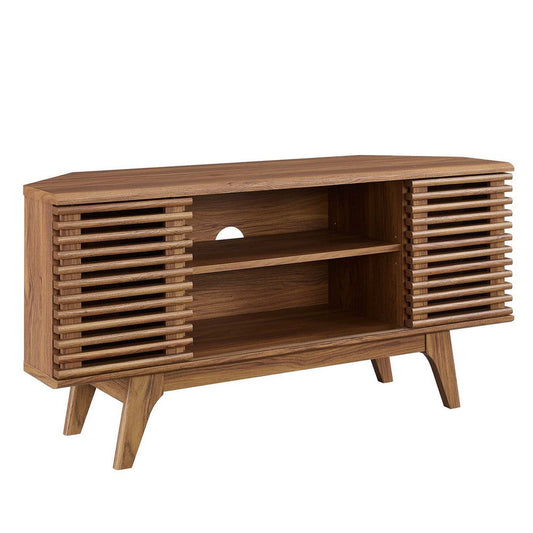 Modway Render Mid-Century Modern Low Profile Corner Media TV Stand in Wal, 15 x 46 x 23