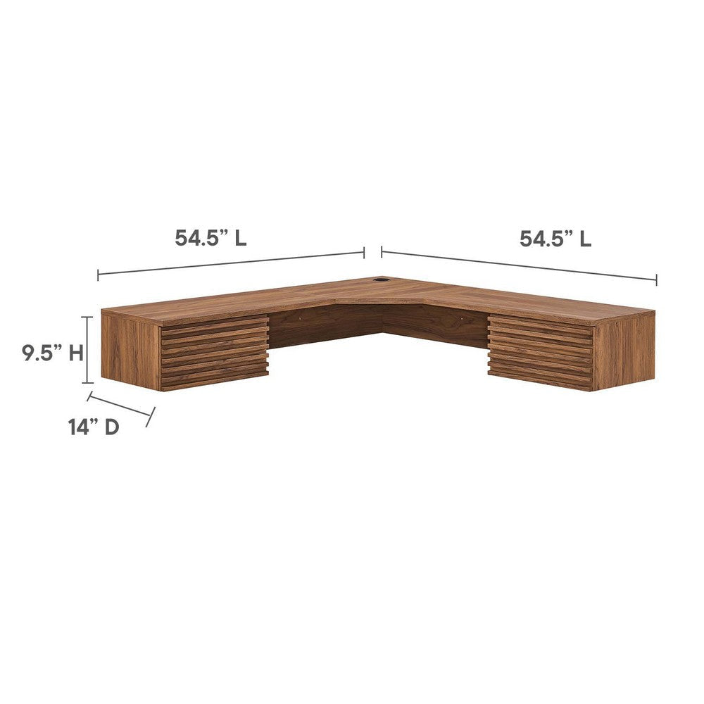 Modway Render 60’’ Mid-Century Modern Wall-Mount Corner Office Desk in Walnut MDY-EEI-6181-WAL