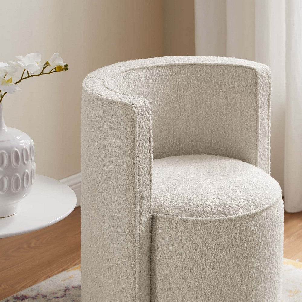 Modway Della Boucle Fabric Accent Swivel Chair in Ivory