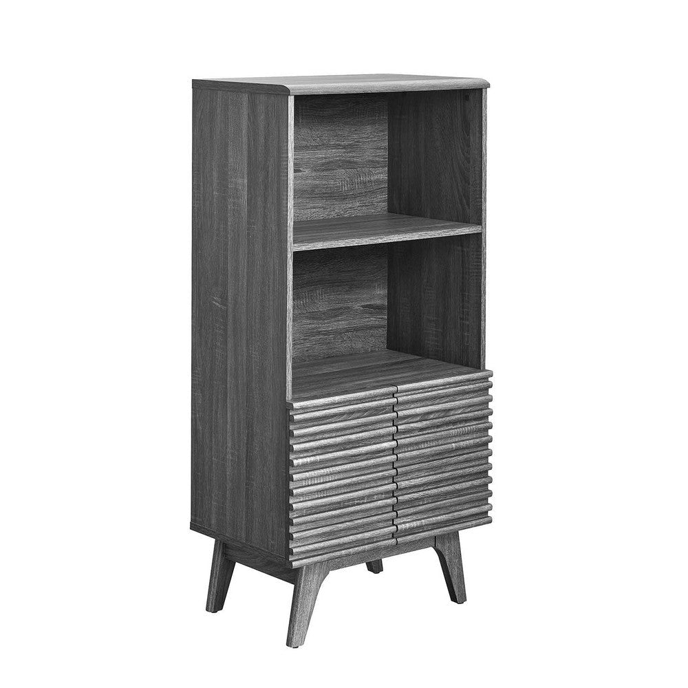 Modway Render Mid-Century Modern Office, Display Cabinet Bookshelf, Charcoal