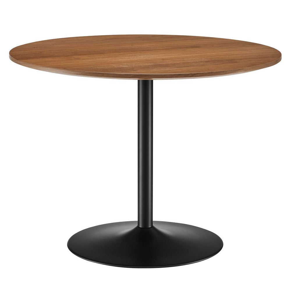 Modway Amuse 40" Round Mid-Century Modern Pedestal Dining Table in Black Walnut