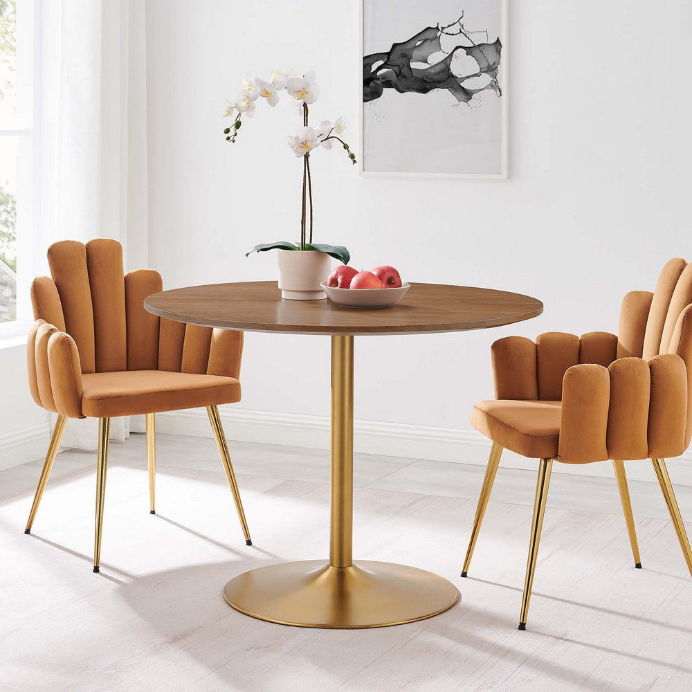 Modway Amuse 40’’ Round Mid-Century Modern Pedestal Dining Table in Gold Walnut MDY-EEI-6249-GLD-WAL