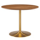 Modway Amuse 40" Round Mid-Century Modern Pedestal Dining Table in Gold Walnut