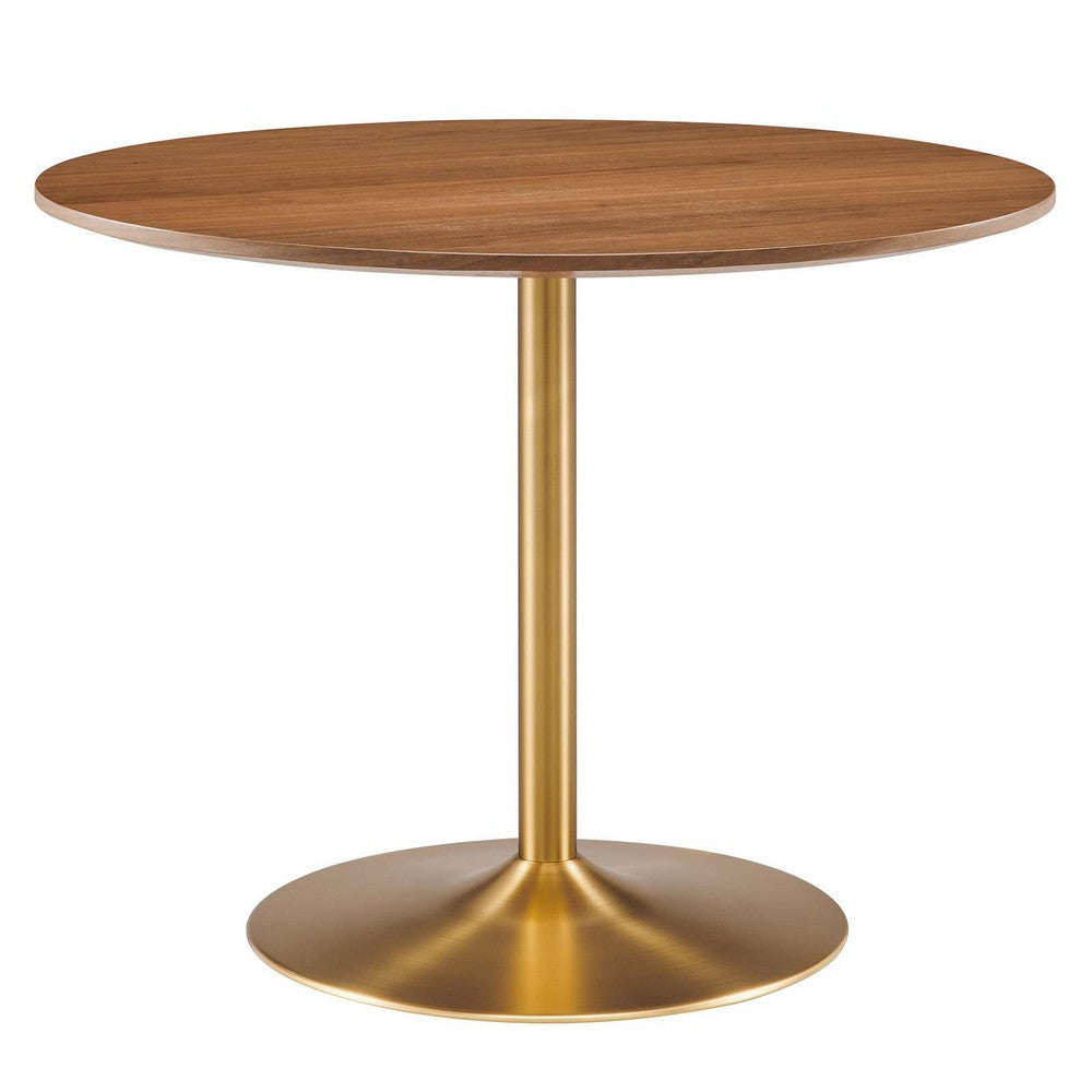 Modway Amuse 40" Round Mid-Century Modern Pedestal Dining Table in Gold Walnut