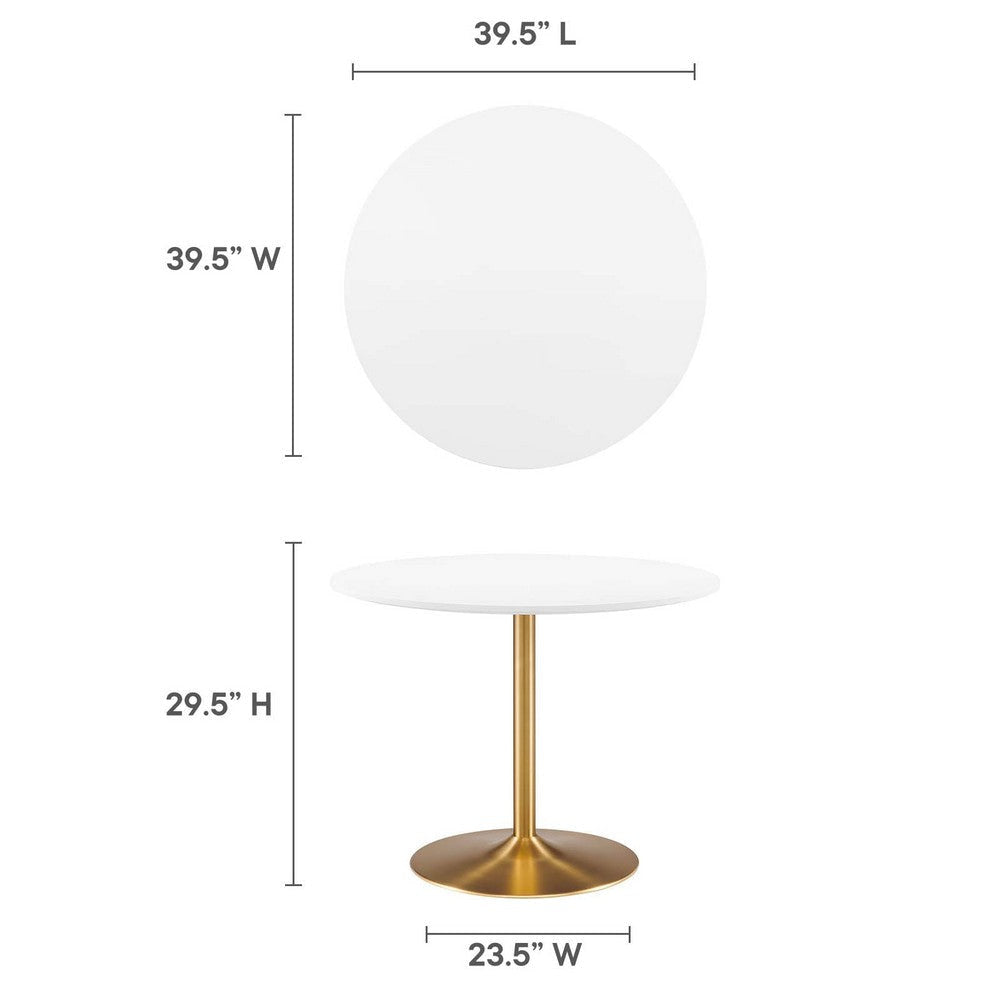 Modway Amuse 40’’ Round Mid-Century Modern Pedestal Dining Table in Gold White MDY-EEI-6249-GLD-WHI