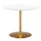 Modway Amuse 40" Round Mid-Century Modern Pedestal Dining Table in Gold White